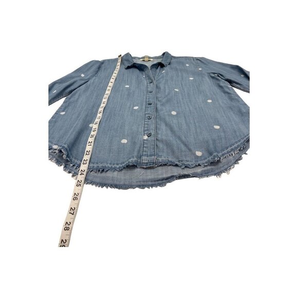 Anthropologie Cloth & Stone M Long Sleeve Button Down Chambray Polka Dot - Picture 5 of 8